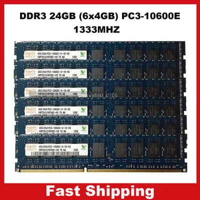 For Workstation DDR3 24GB (6x4GB) PC3-10600E 1333MHZ UDIMM ECC Server Memory Ram - Image 1 of 3