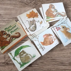 Vintage leere Tier-Grußkarten Fröhlicher Unfug Herbst Winter LK Powell aktuell - Bild 1 von 10