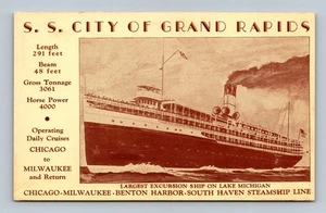 Vintage SS Stadt Grand Rapids Dampfschiff Postkarte Lake Michigan - Bild 1 von 2