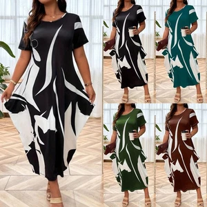 Plus Size 18-26 Women Short Sleeve Maxi Dress Kaftan Loose Casual T-Shirt Dress - Picture 1 of 26