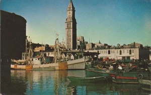 Fishing Fleet Custom House Tower Boston Harbor MA. Chrom Postkarte - Bild 1 von 2