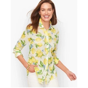 Talbots Cotton Button Front Shirt Lemon Blossom Size L Preppy Cottage Coastal - Picture 1 of 6
