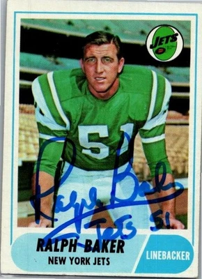 1968 -Ralph Baker- Topps Autograph/Signed/Auto Football Card #38 NY Jets - Image 1 of 2