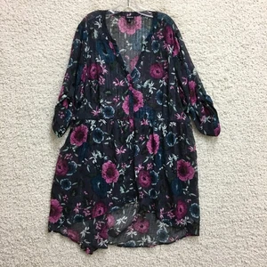 Torrid Dress 3X Adult Black Midi Floral V Neck Long Sleeve A Line Boho Womens - Picture 1 of 12