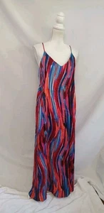 NWT Nicole Miller Maxi Dress Satin Brush Stroke Watercolor Pattern Self Bra S - Picture 1 of 6