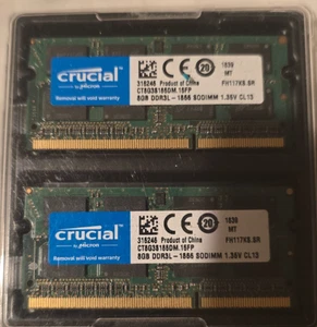 Crucial  16GB Kit (2*8GB) DDR3L 1866 MT/s (PC3-14900/15000) SODIMM 204Pin 1.35 V - Picture 1 of 2