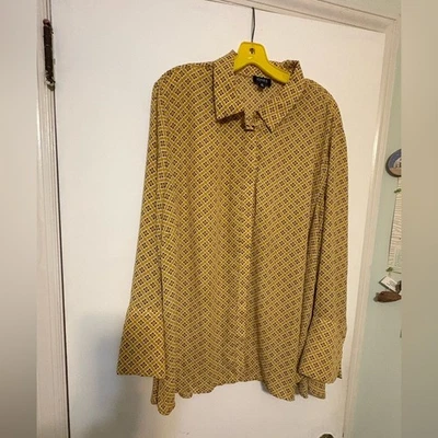 Camisa Jones New York Amarillo Mostaza Cuello Geométrico Abotonada Talla 3X Foto 1 de 4