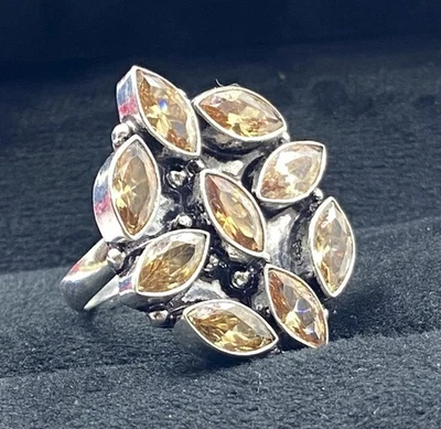 925纯银烟熏石英宝石手工珠宝可调节戒指 — 第 1/4 张图片