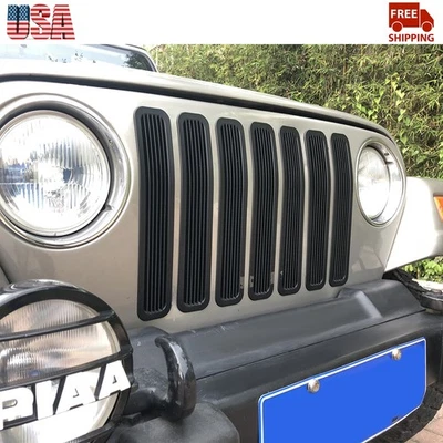 For Jeep Wrangler TJ 1997+ 7PCS Black Front Grill Insert Mesh Grille Trim Cover - Изображение 1 из 4