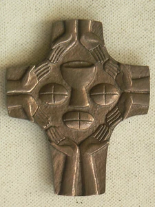 Kommunionkreuz,Handschmeichler,Handkreuz,Kreuz,Messing,massiv,Patina,gebraucht - Bild 1 von 5