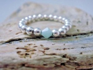 Sterling Silver Beaded Ring, Stretch Toe Thumb Ring with Crystal Bead for Women - Picture 1 of 5