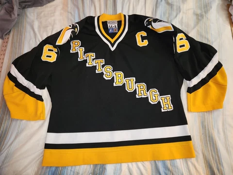 MARIO LEMIEUX #66 PITTSBURGH PENGUINS AWAY AUTHENTIC STARTER HOCKEY JERSEY sz 54 Cover