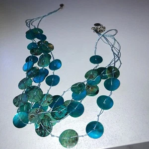 CLAIRE'S teal turquoise Abalone Shell Necklace Jewelry Vintage lobster clasp - Picture 1 of 10