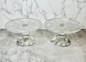 2er Set Vintage Mini geschnittenes Glas EAPG Kuchenplatten Kerzenständer Halter - Bild 1 von 5