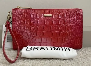 Brahmin Melbourne DAISY Large Zip Wristlet Clutch PUNCHY CORAL Red Pink NWT - Picture 1 of 9