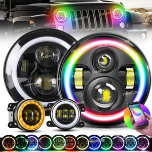 RGB 7'' LED Headlight + 4inch Fog Light Turn Combo Kit for Jeep Wrangler JK JKU - Picture 1 of 12