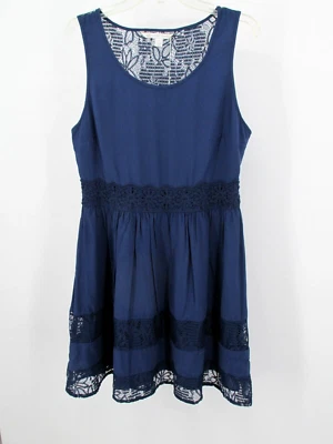 NUEVO CON ETIQUETAS LAUREN CONRAD Vestido Midi Sol Mujer Talla 14 Azul Marino Calce Acampanado Sin Mangas Foto 1 de 4