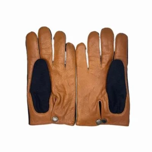 Contrast Leather and Wool Faux Fur Lined Gloves - Picture 1 of 8