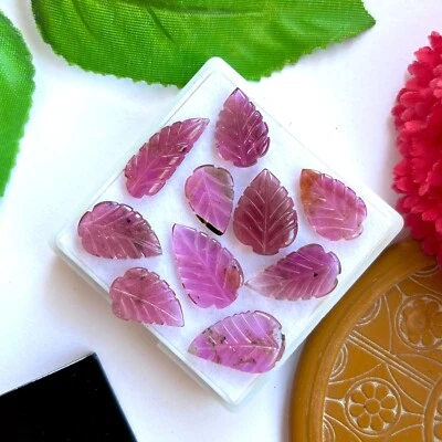 Natural Pink Tourmaline Hand Carving Leaf 10 PCS Lot Loose Cabochon For Jewelry - Image 1 of 4