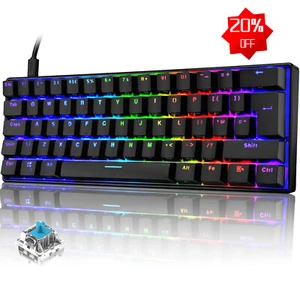 60% True Mechanical Gaming Keyboard Wired 61 Keys RGB Backlit Keypad for MAC PC - Picture 1 of 20