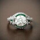 Lab-Created Round Cut Vintage Art Deco Engagement Ring 14K White Gold Finish