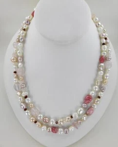 Honora 6-8mm White Pearl Crystal & Rose Quartz Necklace Sterling Silver 40" - Picture 1 of 6