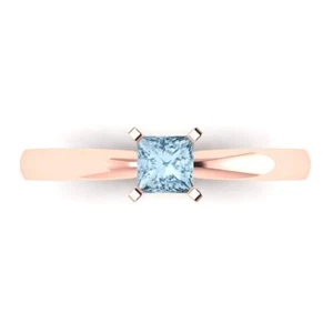 0.5 tcw Princess Cut Engagement Ring for Women, 14K Rose Gold Blue Promise Ring - Picture 1 of 11