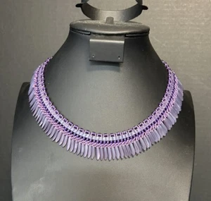 Statement Collar Bib Necklace Hand Beaded  19” EUC J238 - Picture 1 of 4