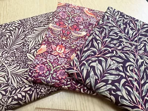 FAT QUARTER FABRIC BUNDLE William Morris Damson Purple Floral Bird Print Fabric - Picture 1 of 3