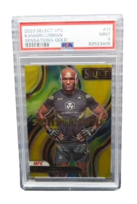 2023 Panini Select UFC Kamaru Usman Sensations Gold Prizm #05/10 PSA 9 Pop 1 - Image 1 of 2