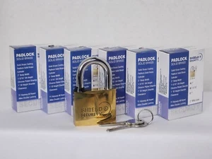 (LOT of 6) 2" Shield Security Solid Brass Keyed Padlock with 1" Shackle - Picture 1 of 3
