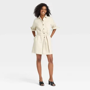 Women's Long Sleeve Button-Down Denim Dress - Who What Wear, White, XXL - Picture 1 of 4