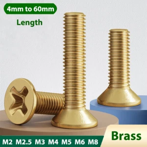 Tornillos de cabeza plana avellanada latón Phillips máquina tornillo perno M2 M3 M4 M5 M6 M8 - Imagen 1 de 70