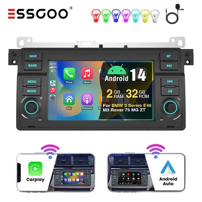 7" Android 14 Apple Carplay Autoradio GPS WiFi Für BMW 3er E46 M3 316i 320i MGZT - Bild 1 von 4