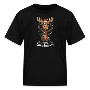 Merry Christmoose Funny Christmas Design Kids' T-Shirt - Picture 1 of 7