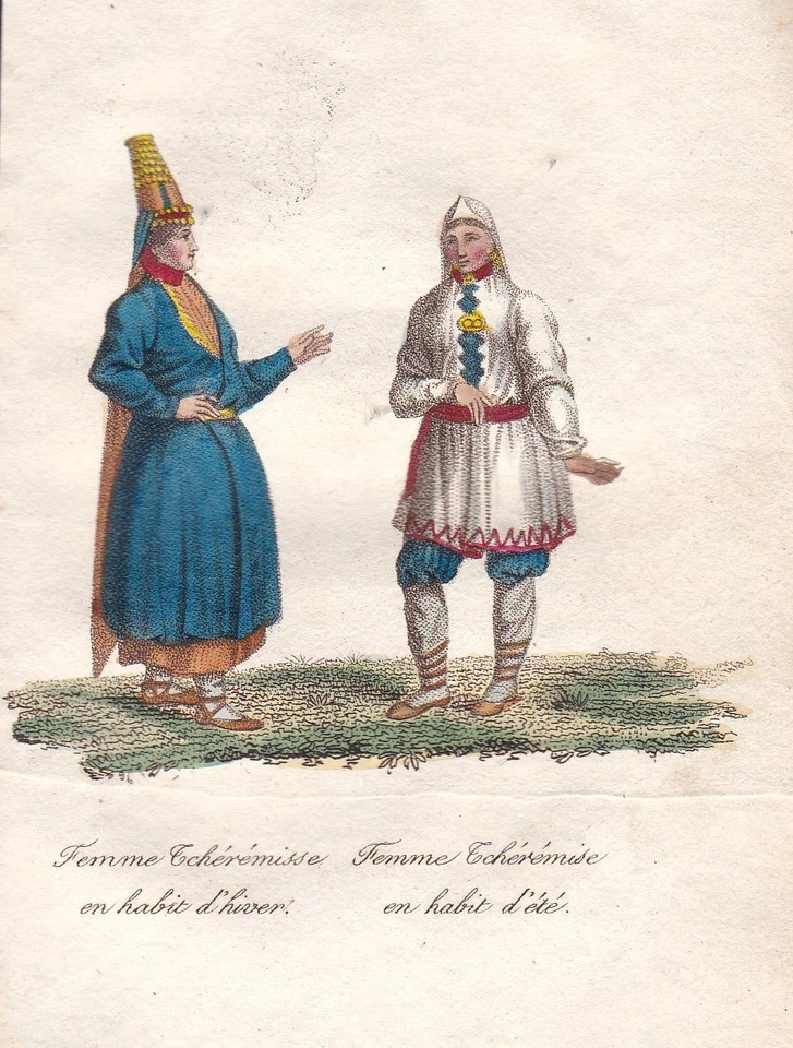 1800 Mari Tscheremissen Winter Sommer Tracht costume Kupferstich engraving - Bild 1 von 1
