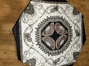 Sciarpa seta vintage arte della sciarpa per rack gemme oro bianco nero vecchi soldi - Foto 1 di 11