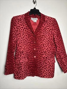 Blazer Vintage Carlisle Rojo Estampado Animal Talla 12 Algodón Carrera Oficina Ecléctico - Imagen 1 de 6