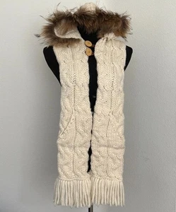 Sciarpa vera religione cavo donna beige nera lana pelliccia alpaca con cappuccio - Foto 1 di 5