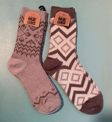Lot Of 2 Muk Luks SOCKS Women’s One Size Fits Most OSFM Gray Cream—NWT! - Image 1 of 4