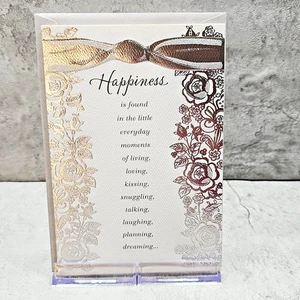 Amerikanische Grußkarte Hochzeit 5x7 silber verziert Braut & Bräutigam Glück Liebe - Bild 1 von 8