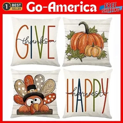 Thanksgiving Pillow Covers Set of 4, 18x18in Farmhouse Fall Decor — 第 1/4 张图片