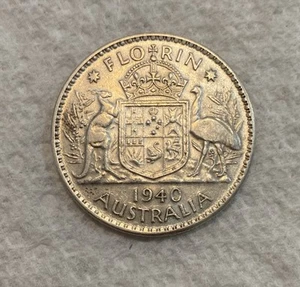 Australia 1940 Florin .925 Silver Coin - KGVI Pre-Decimal CIRCULATED - Picture 1 of 2