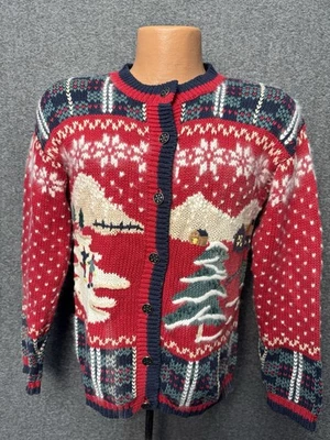 Vintage Christmas Sweater North Crest Cardigan Size Small Ugly Sweater Angora - Image 1 of 4