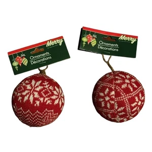Christmas Sweater Balls Tree Ornaments (2) 3.7” Hanging Loops Holiday Decor READ - Picture 1 of 10
