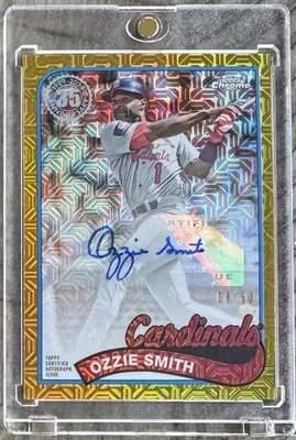2024 Topps Chrome Ozzie Smith Auto /50 Silver Pack Autograph Gold Card - Image 1 of 3