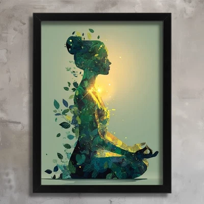 Yoga Meditation Wall Art Serene Woman Silhouette Mindfulness Print Home Decor - Image 1 of 2