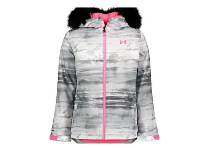 Under Armour Girls Grey/pink Storm Water Repellent Rain Jacket Youth Medium, New - Image 1 of 4