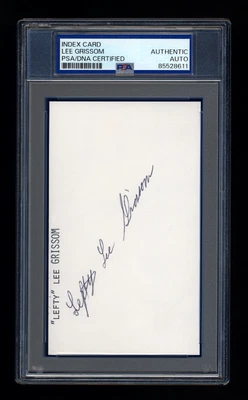 LEFTY LEE GRISSOM SIGNED MINT INDEX CARD PSA/DNA CINCINNATI REDS 1937 ALL STAR - Image 1 of 3