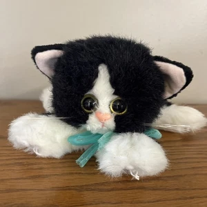 Vintage 1992 Tyco Kitty Kitty Kittens Tuxedo Cat Plush Black White Blue Ribbon - Picture 1 of 9
